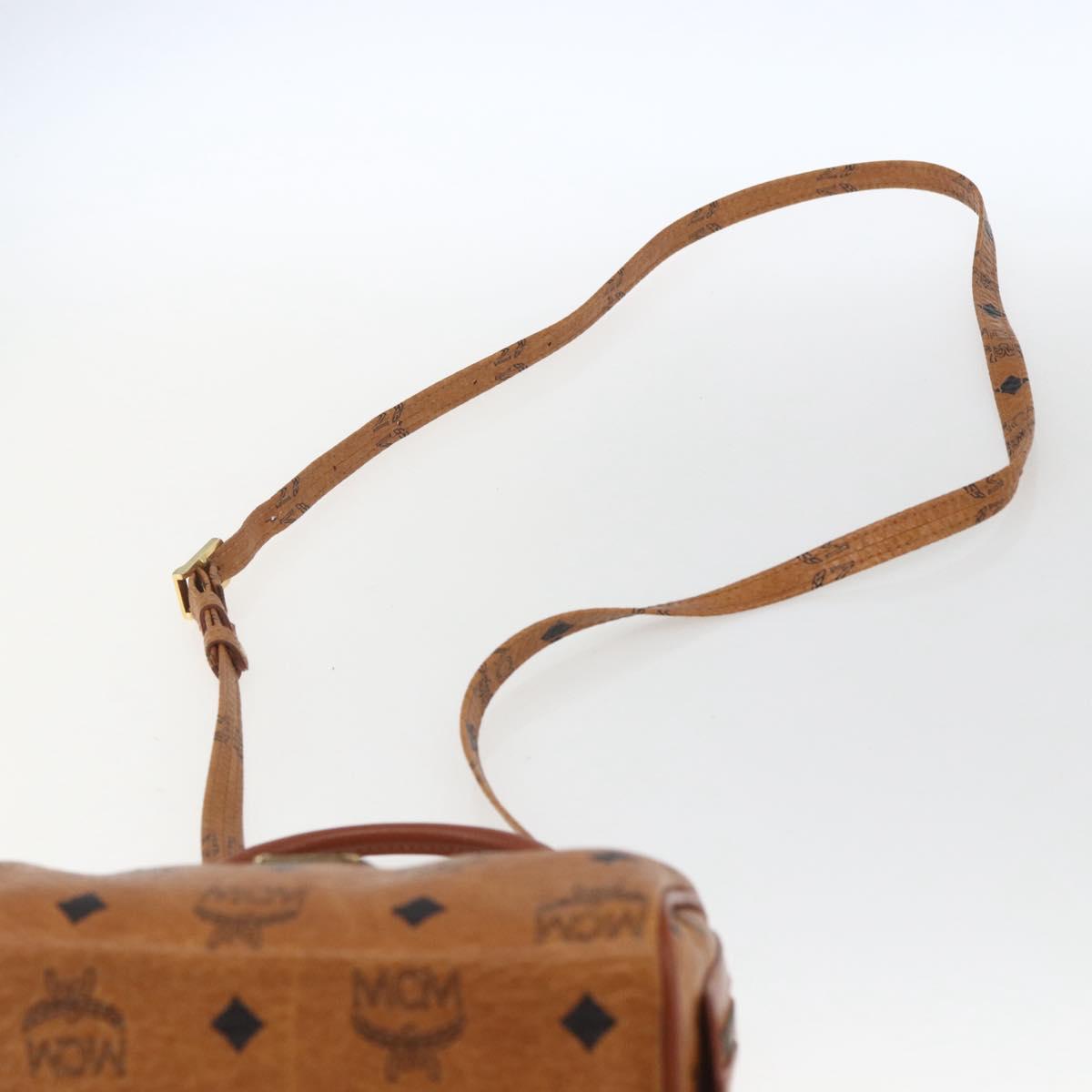 MCM Vicetos Logogram Mini Boston Bag PVC Leather 2way Brown Gold Auth 166299