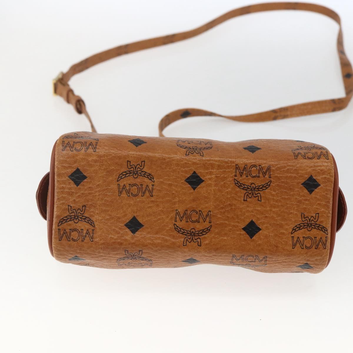 MCM Vicetos Logogram Mini Boston Bag PVC Leather 2way Brown Gold Auth 166299