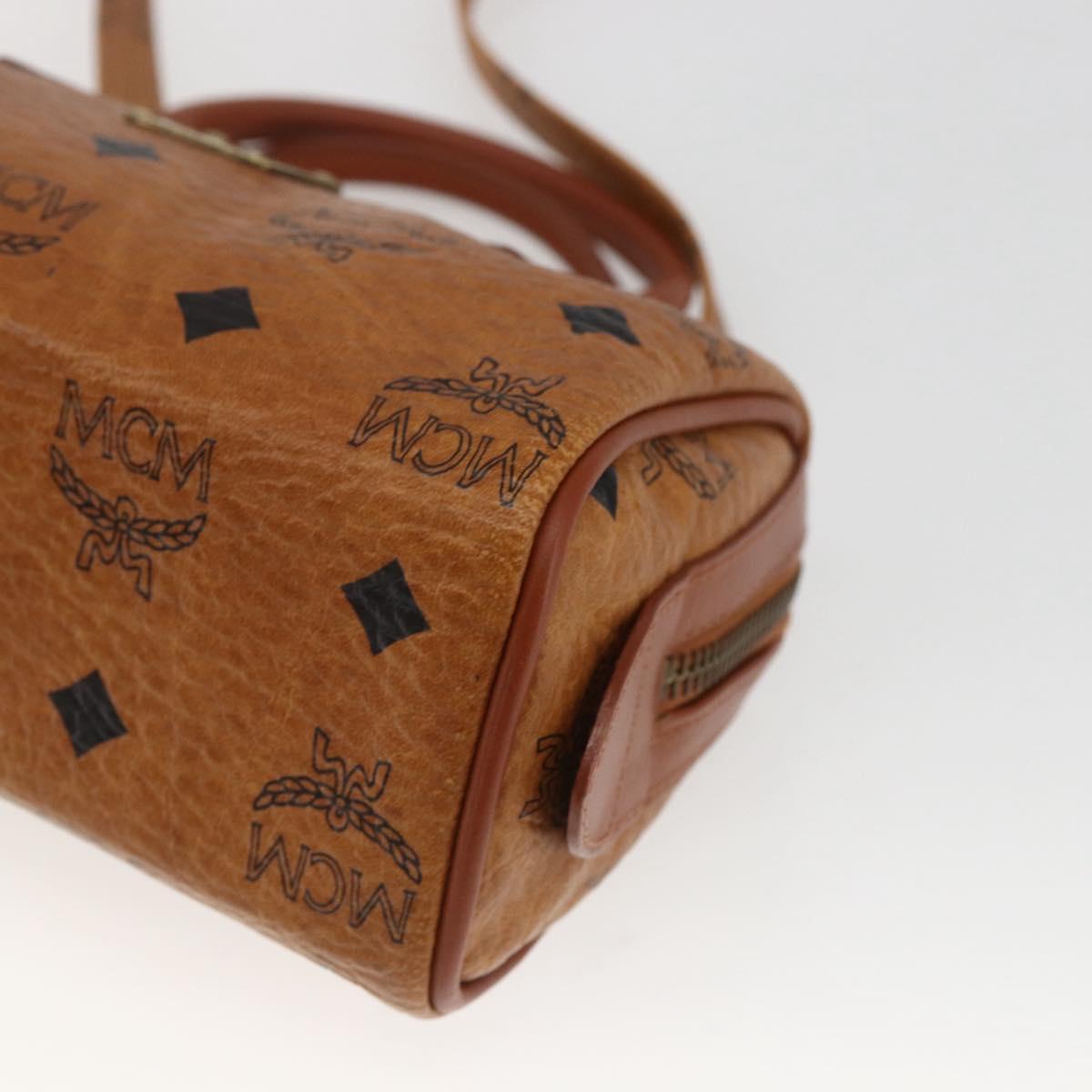 MCM Vicetos Logogram Mini Boston Bag PVC Leather 2way Brown Gold Auth 166299