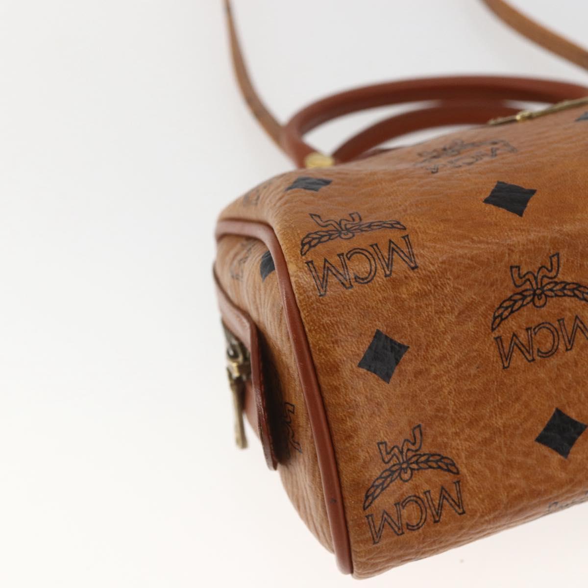 MCM Vicetos Logogram Mini Boston Bag PVC Leather 2way Brown Gold Auth 166299