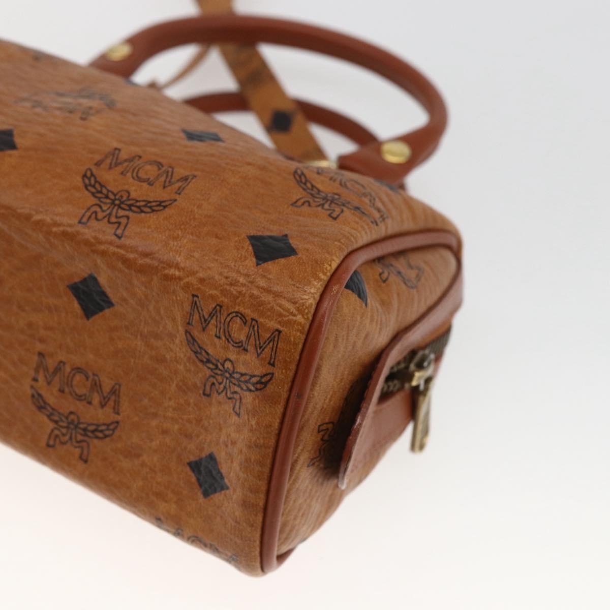 MCM Vicetos Logogram Mini Boston Bag PVC Leather 2way Brown Gold Auth 166299