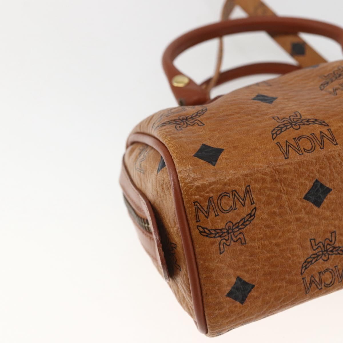 MCM Vicetos Logogram Mini Boston Bag PVC Leather 2way Brown Gold Auth 166299