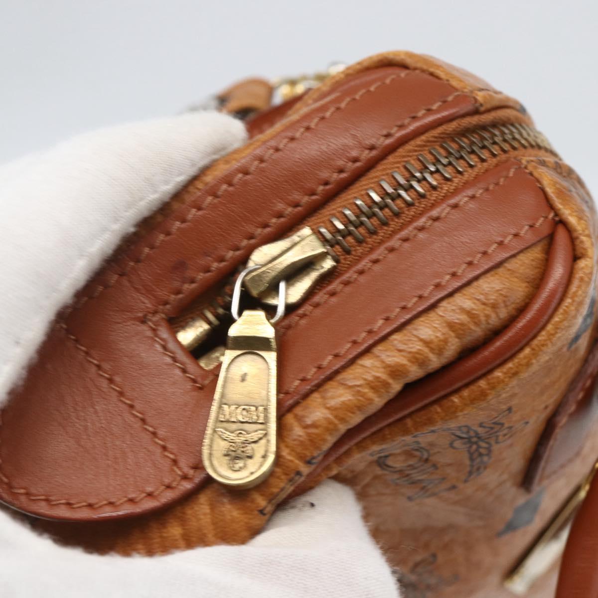 MCM Vicetos Logogram Mini Boston Bag PVC Leather 2way Brown Gold Auth 166299