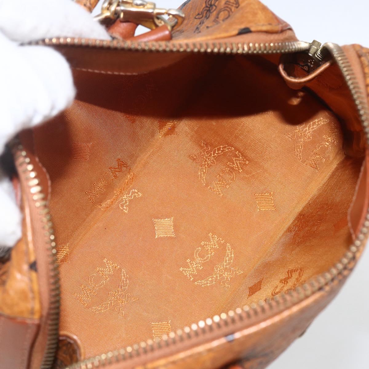 MCM Vicetos Logogram Mini Boston Bag PVC Leather 2way Brown Gold Auth 166299