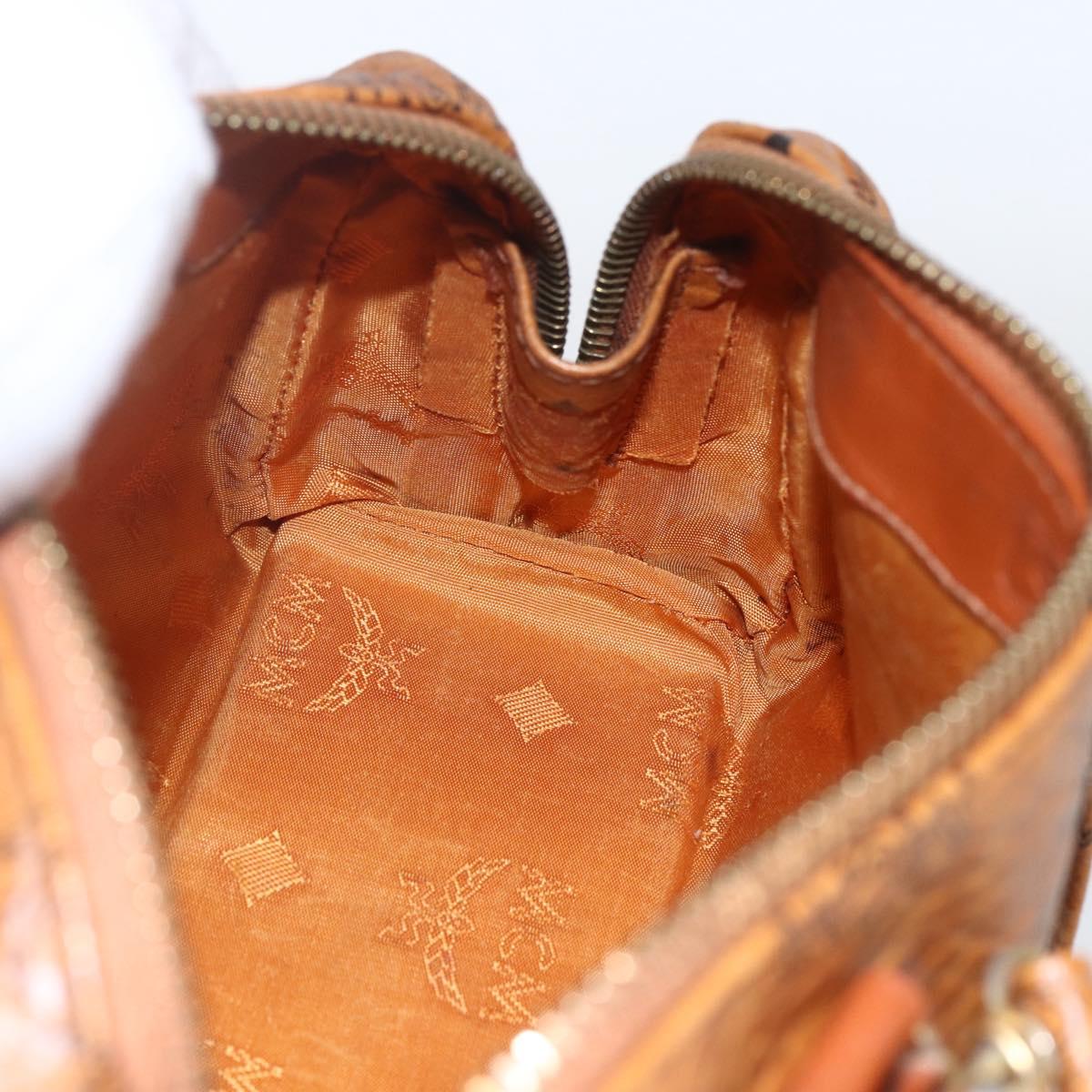 MCM Vicetos Logogram Mini Boston Bag PVC Leather 2way Brown Gold Auth 166299