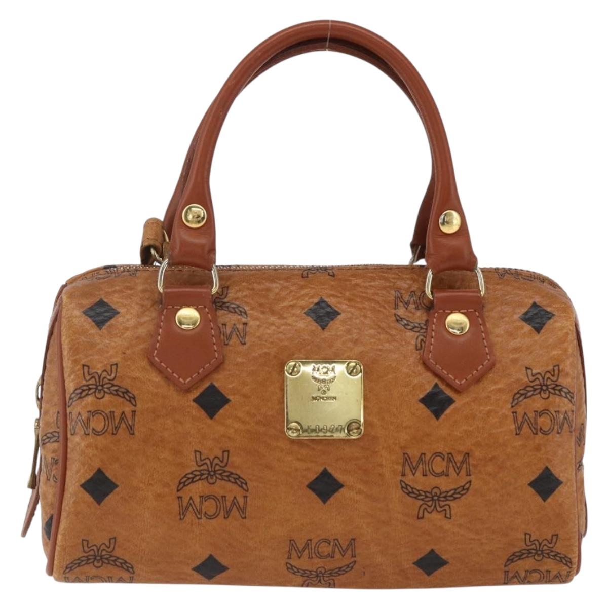 MCM Vicetos Logogram Mini Boston Bag PVC Leather 2way Brown Gold Auth 166299