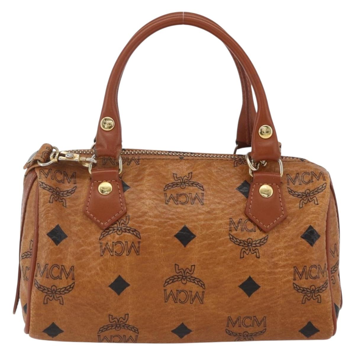 MCM Vicetos Logogram Mini Boston Bag PVC Leather 2way Brown Gold Auth 166299