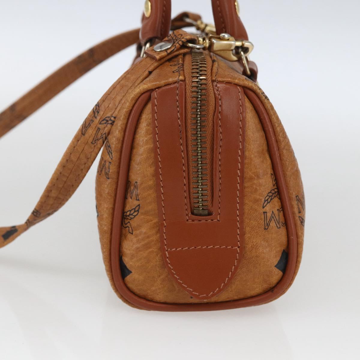 MCM Vicetos Logogram Mini Boston Bag PVC Leather 2way Brown Gold Auth 166299