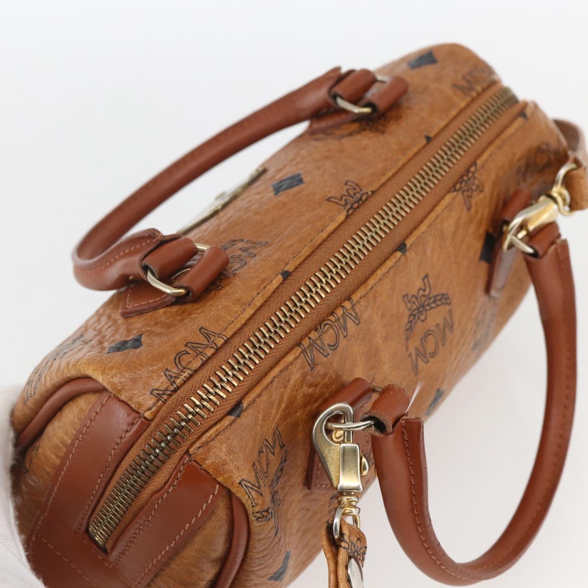 MCM Vicetos Logogram Mini Boston Bag PVC Leather 2way Brown Gold Auth 166299