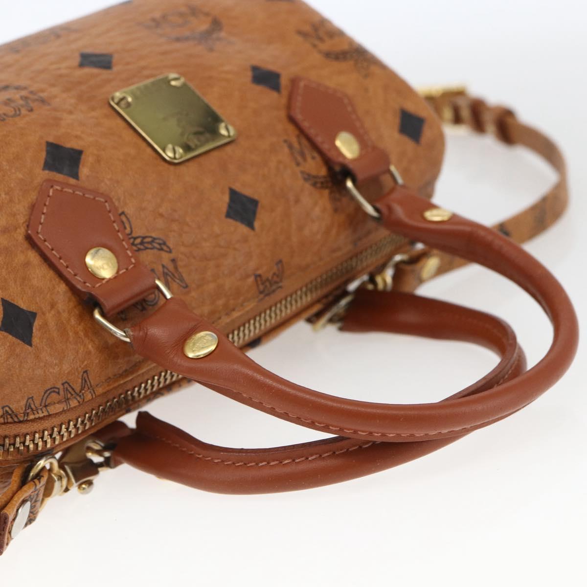 MCM Vicetos Logogram Mini Boston Bag PVC Leather 2way Brown Gold Auth 166299