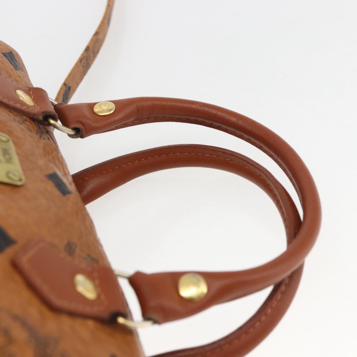 MCM Vicetos Logogram Mini Boston Bag PVC Leather 2way Brown Gold Auth 166299