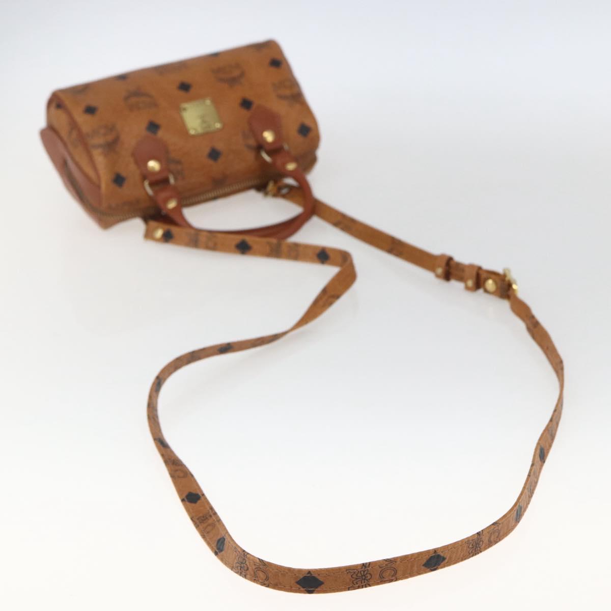 MCM Vicetos Logogram Mini Boston Bag PVC Leather 2way Brown Gold Auth 166299