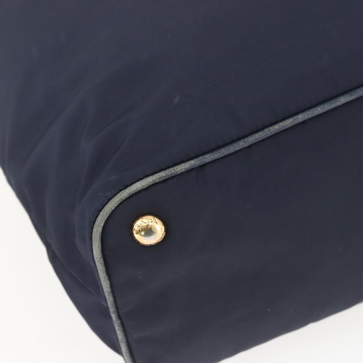 PRADA Tote Bag Nylon Navy Gold Auth 166304