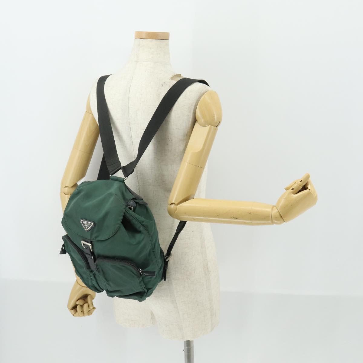 PRADA Backpack Nylon Green Silver Auth 166306