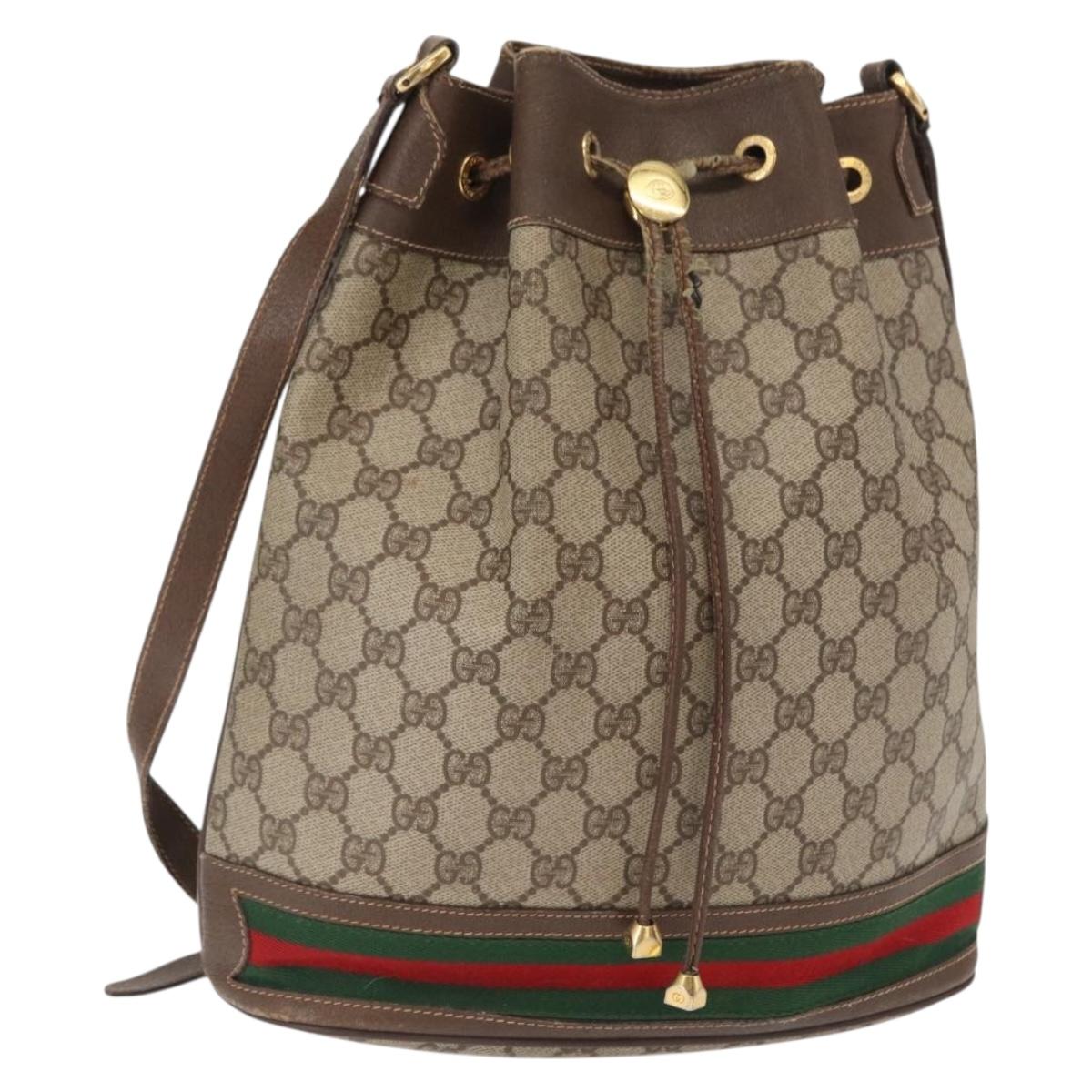 GUCCI GG Supreme Web Sherry Line Bag PVC Beige Gold 164 02 085 Auth 166308