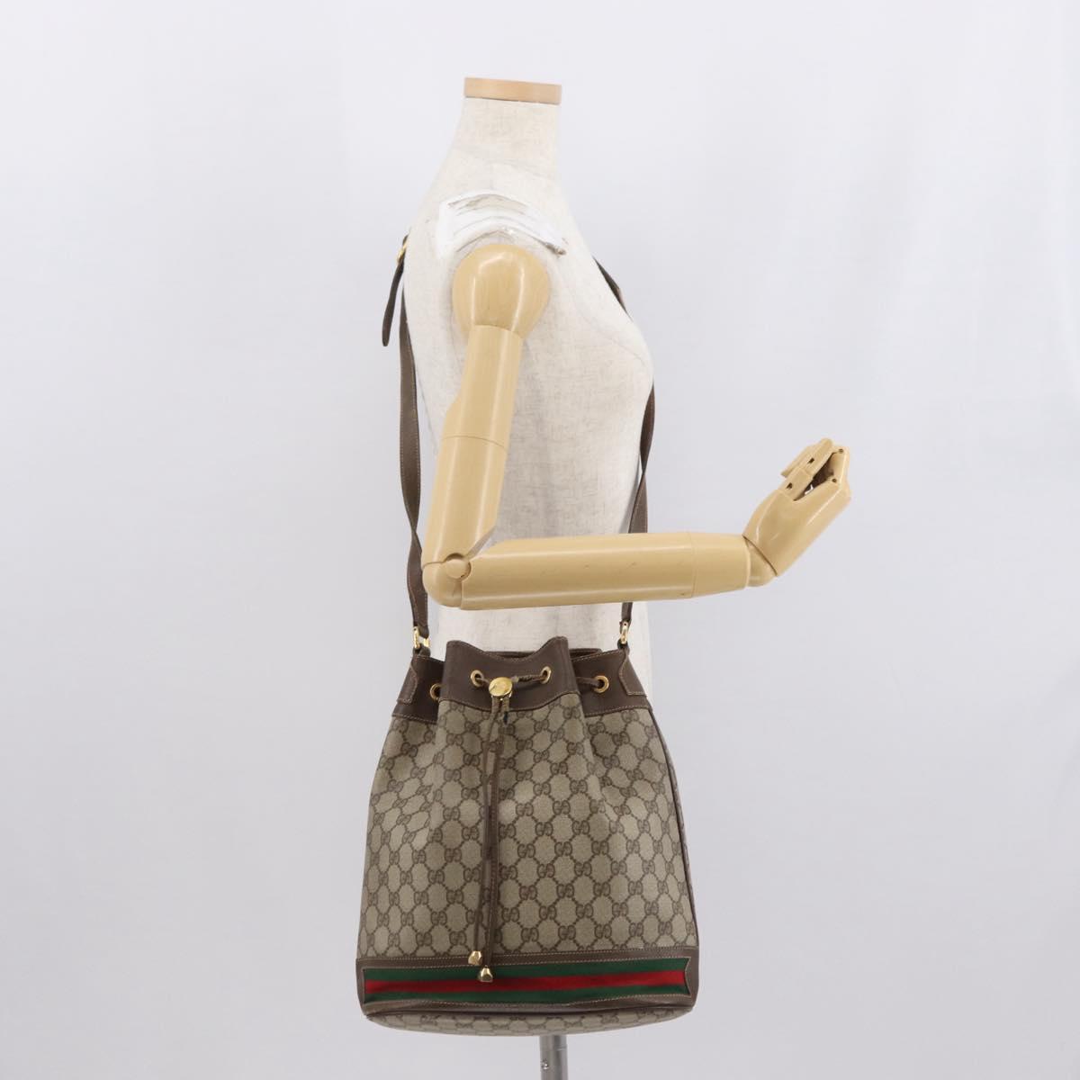 GUCCI GG Supreme Web Sherry Line Bag PVC Beige Gold 164 02 085 Auth 166308