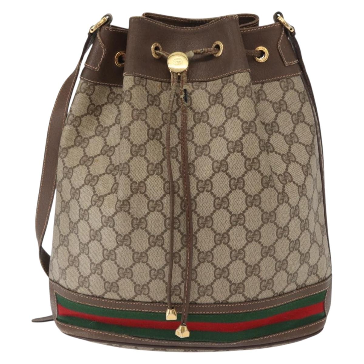 GUCCI GG Supreme Web Sherry Line Bag PVC Beige Gold 164 02 085 Auth 166308