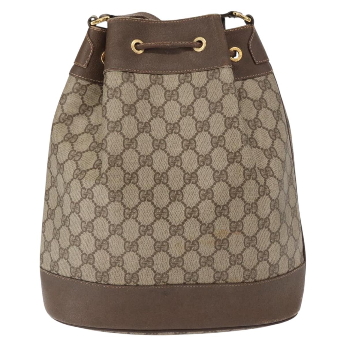 GUCCI GG Supreme Web Sherry Line Bag PVC Beige Gold 164 02 085 Auth 166308