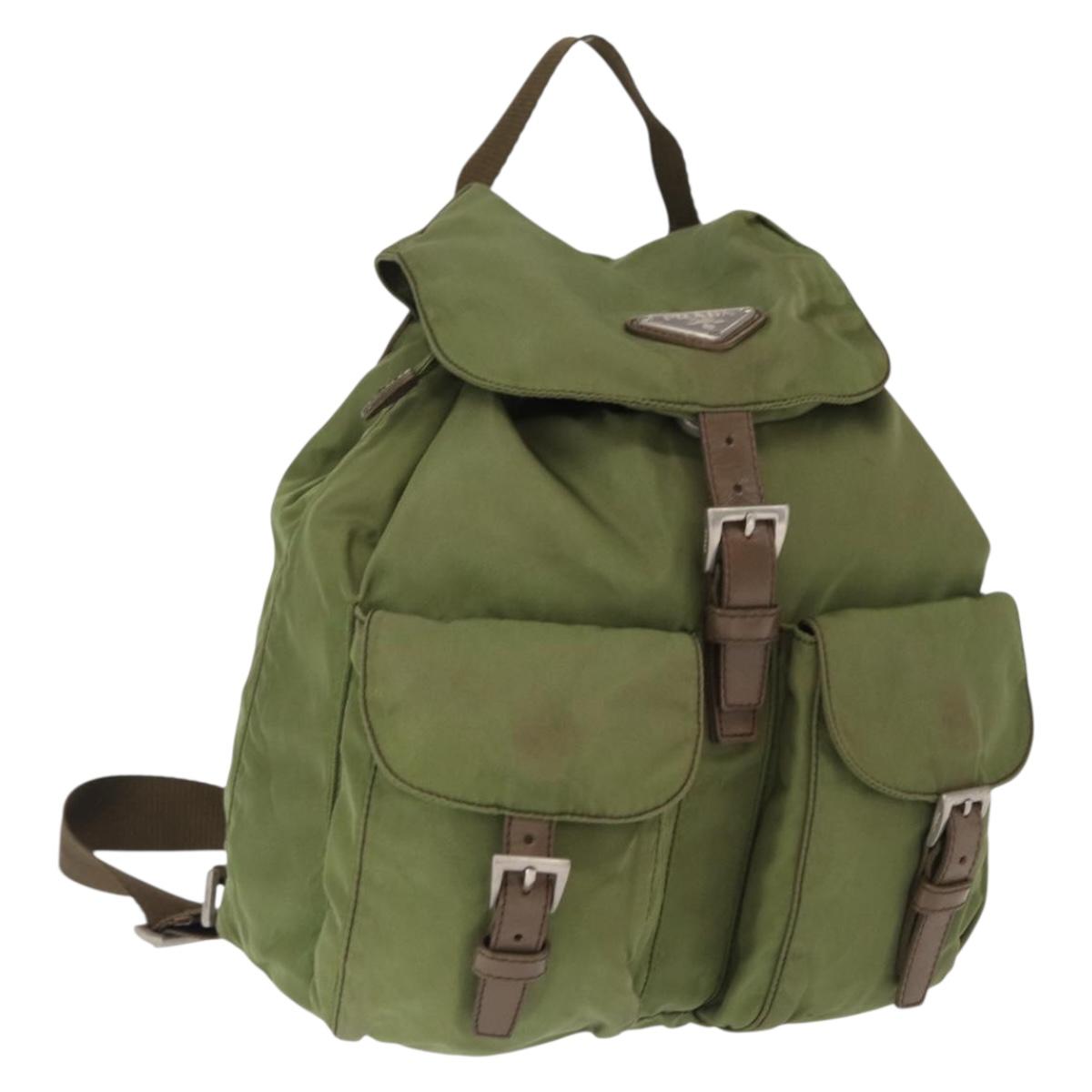 PRADA Backpack Nylon Green Silver Auth 166315