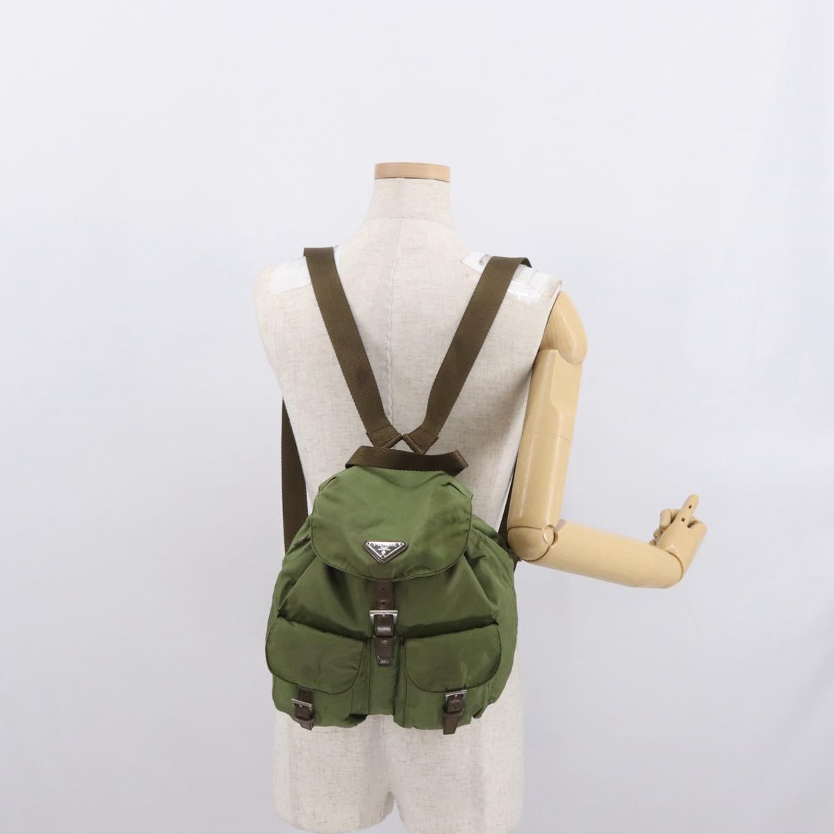 PRADA Backpack Nylon Green Silver Auth 166315