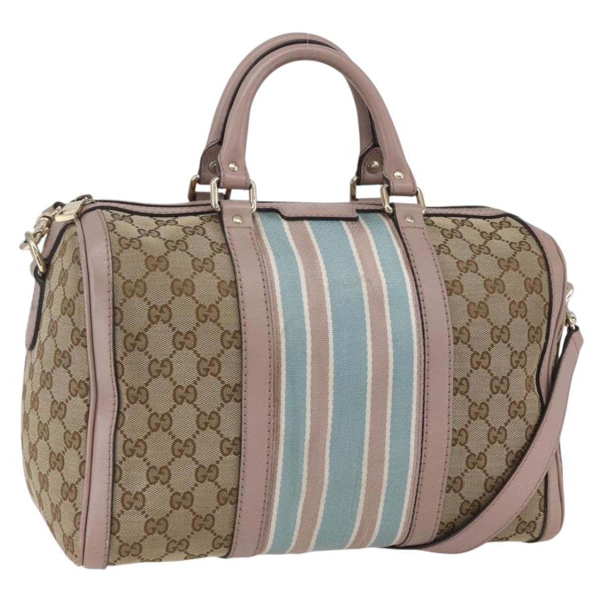 GUCCI GG Canvas Boston Bag 2way Beige gold 247205 Auth 166316