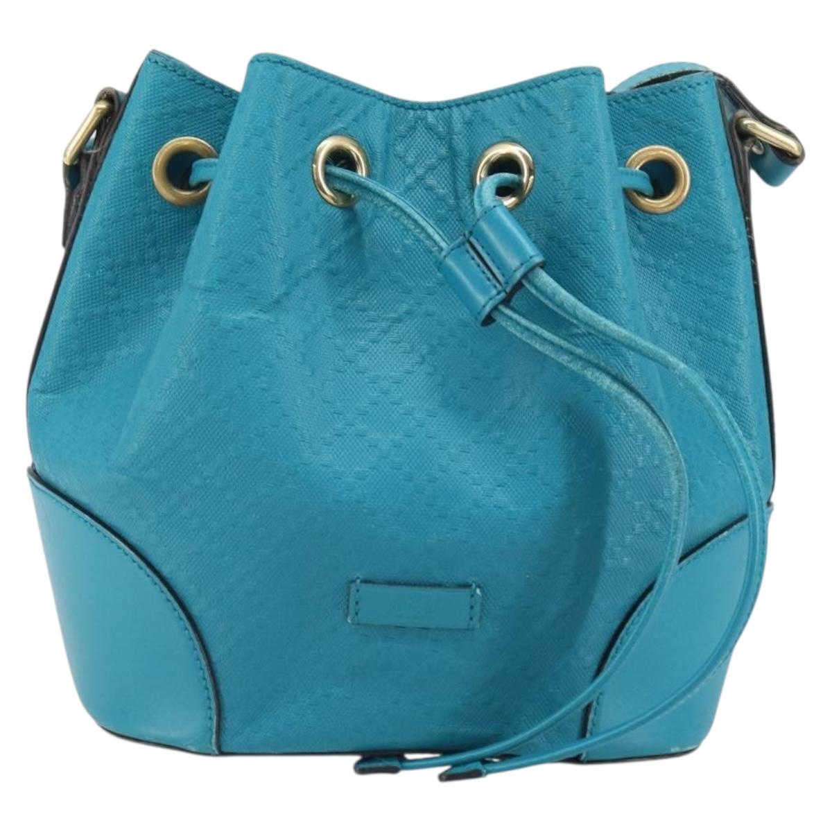 GUCCI Diamante Bright Bag Leather Turquoise Blue Gold 354229 Auth 166319