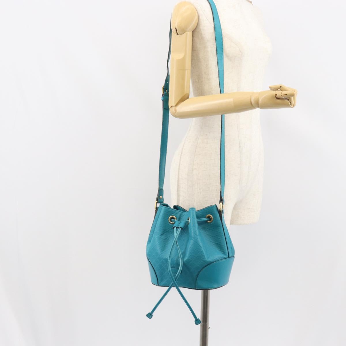 GUCCI Diamante Bright Bag Leather Turquoise Blue Gold 354229 Auth 166319