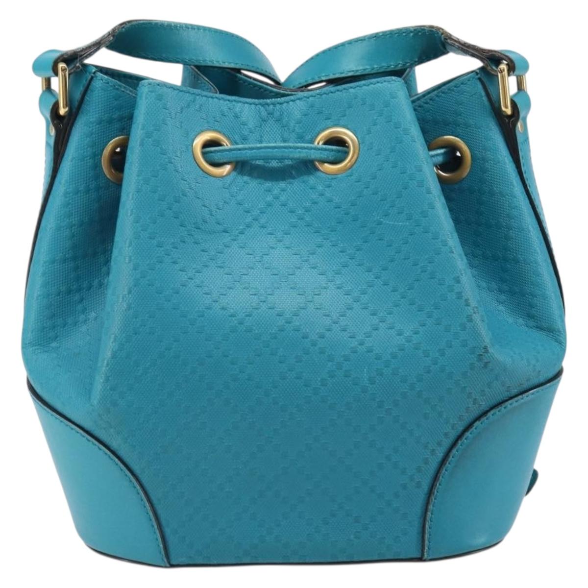 GUCCI Diamante Bright Bag Leather Turquoise Blue Gold 354229 Auth 166319