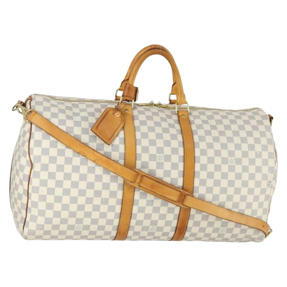 LOUIS VUITTON Damier Azur Keepall Bandouliere 55 Boston Bag N41429 Auth 166321