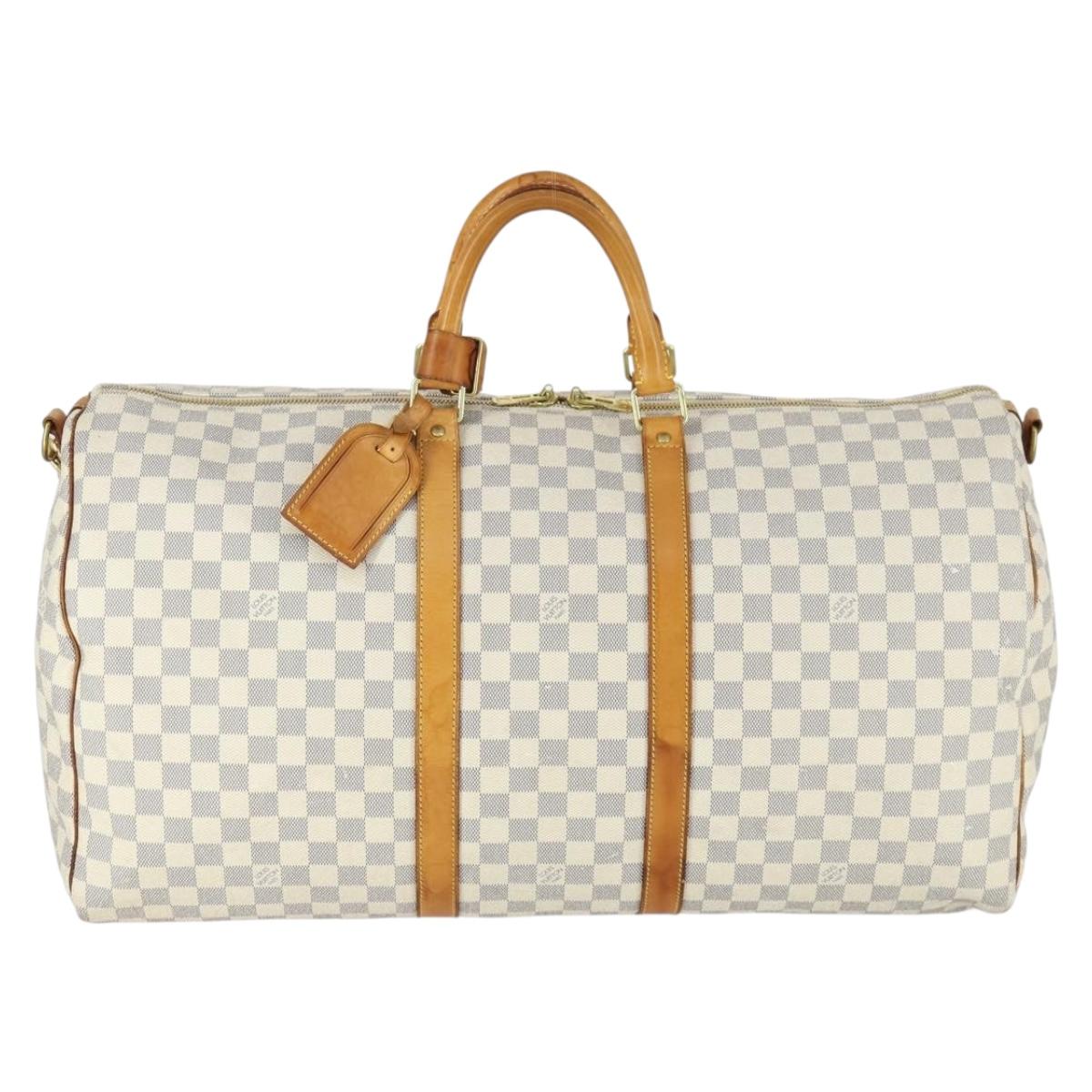 LOUIS VUITTON Damier Azur Keepall Bandouliere 55 Boston Bag N41429 Auth 166321