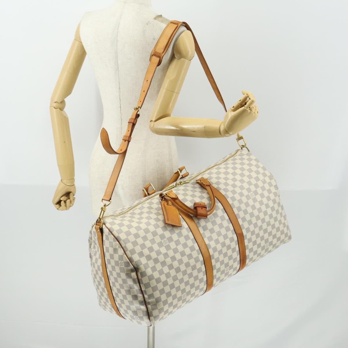 LOUIS VUITTON Damier Azur Keepall Bandouliere 55 Boston Bag N41429 Auth 166321