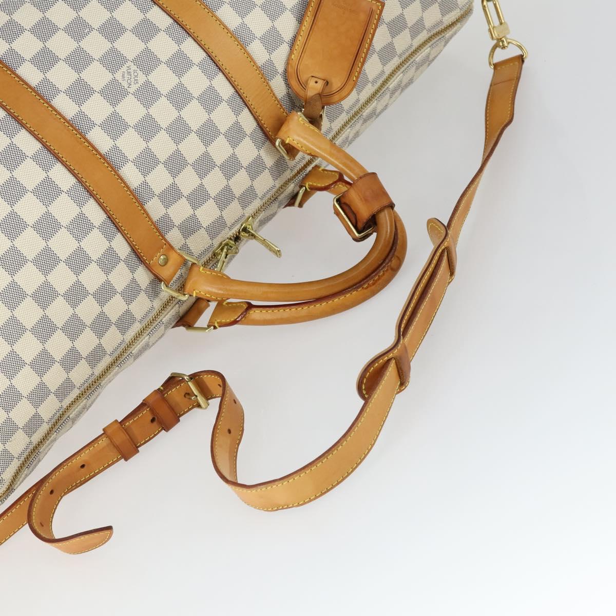 LOUIS VUITTON Damier Azur Keepall Bandouliere 55 Boston Bag N41429 Auth 166321