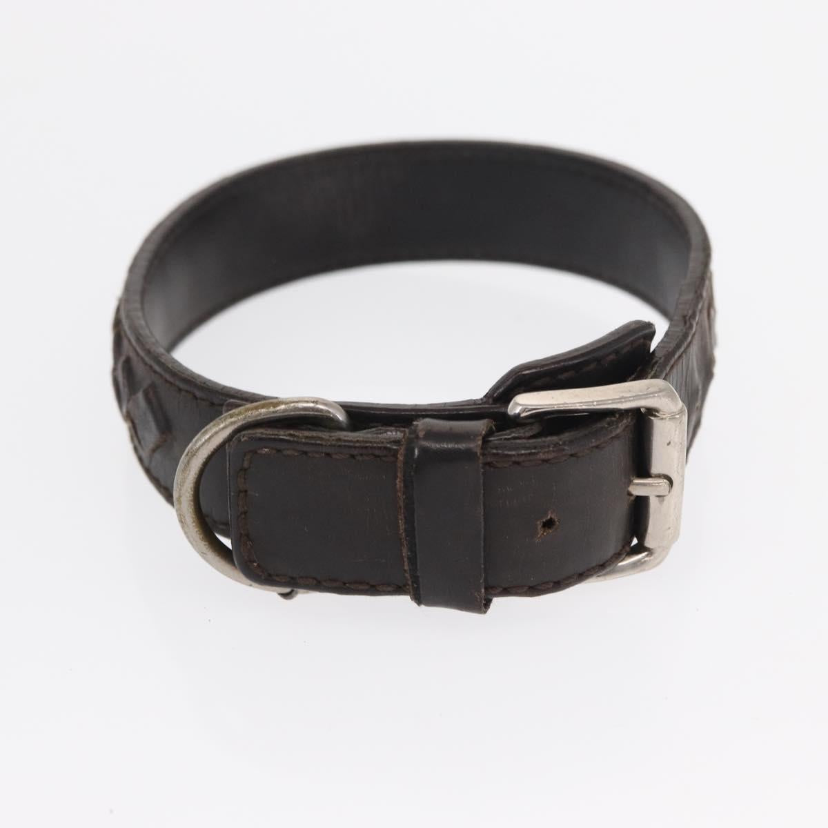 BOTTEGAVENETA Food Bowl And Collar set Dog Leash Leather Brown Auth 166322