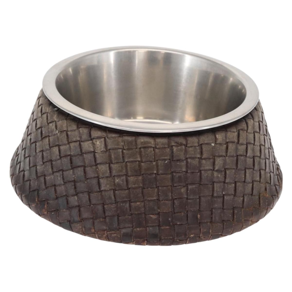BOTTEGAVENETA Food Bowl And Collar set Dog Leash Leather Brown Auth 166322