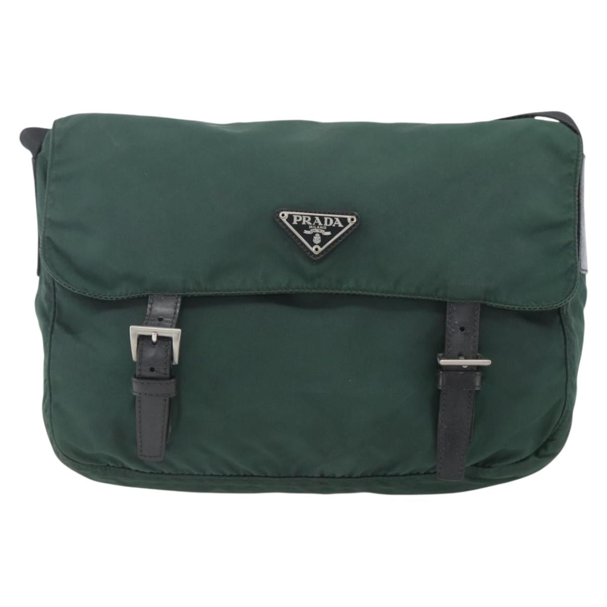 PRADA Shoulder Bag Nylon Green Silver Auth 166324