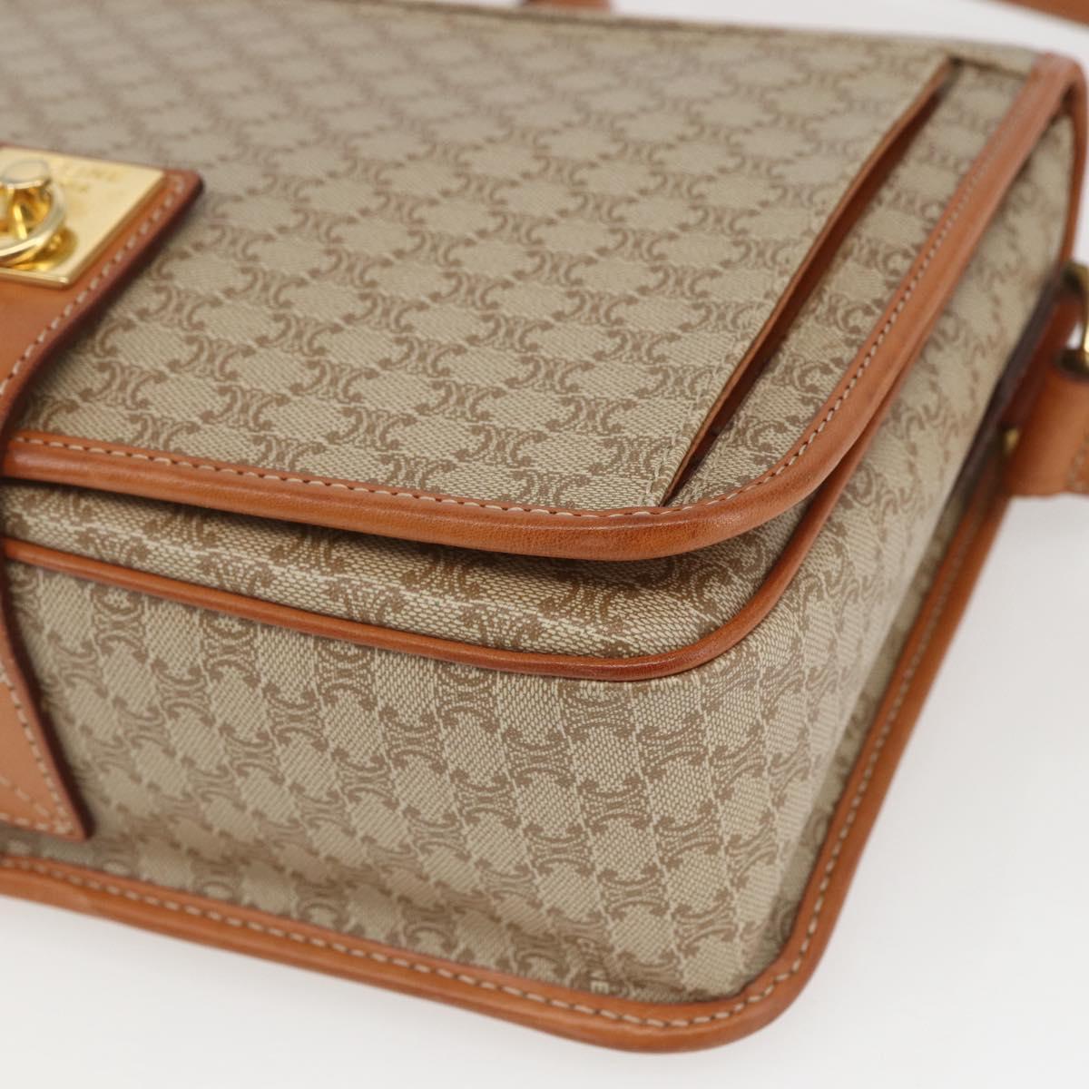 CELINE Macadam Canvas Shoulder Bag PVC Beige Gold Auth 166326