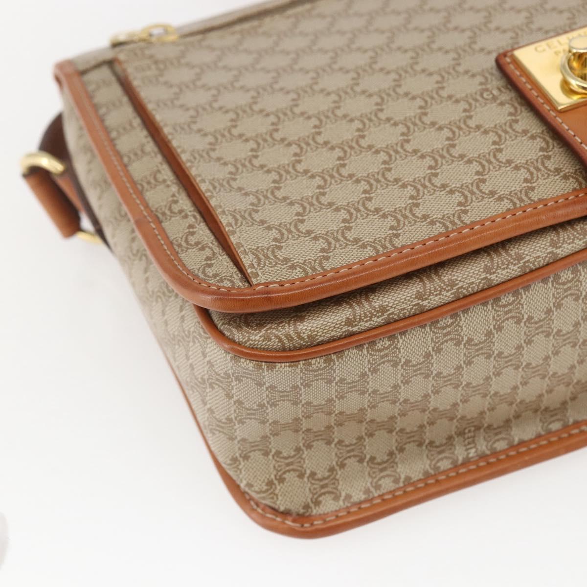 CELINE Macadam Canvas Shoulder Bag PVC Beige Gold Auth 166326