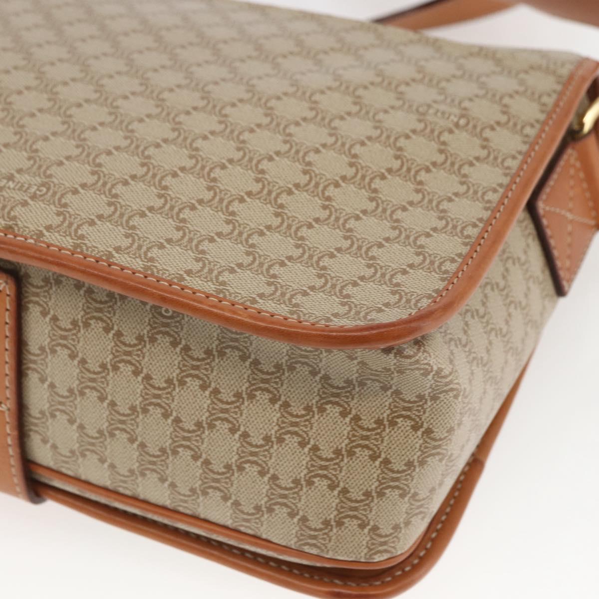 CELINE Macadam Canvas Shoulder Bag PVC Beige Gold Auth 166326