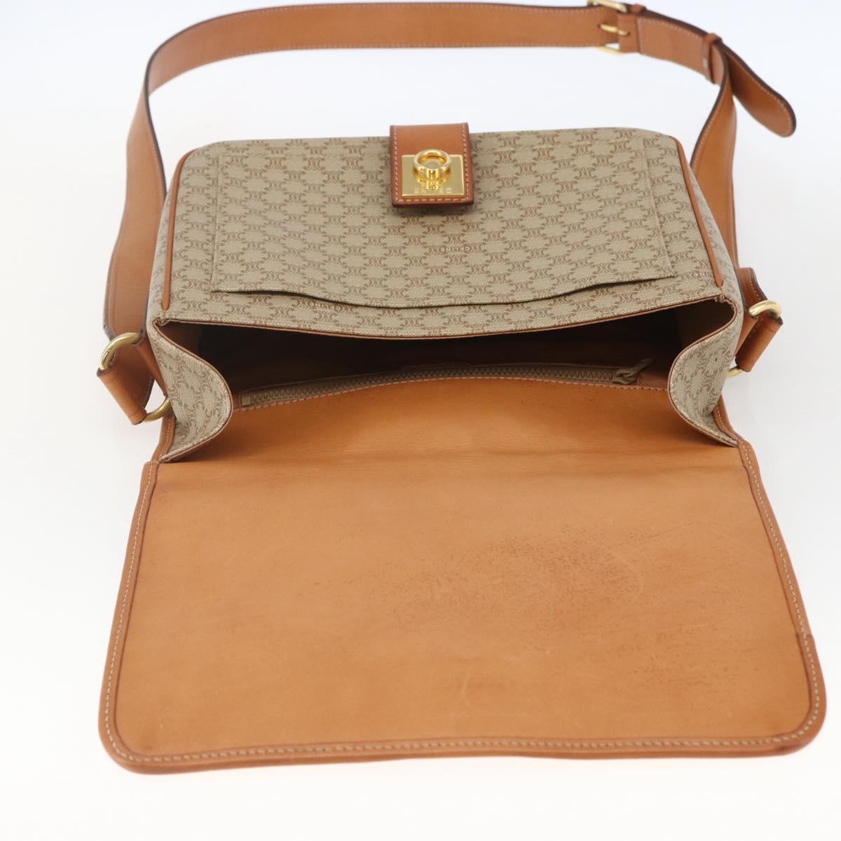 CELINE Macadam Canvas Shoulder Bag PVC Beige Gold Auth 166326