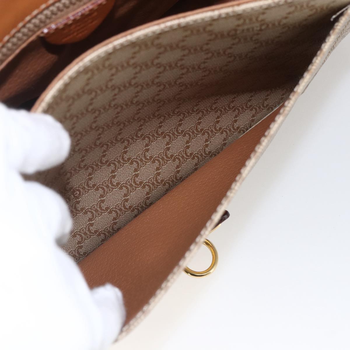 CELINE Macadam Canvas Shoulder Bag PVC Beige Gold Auth 166326