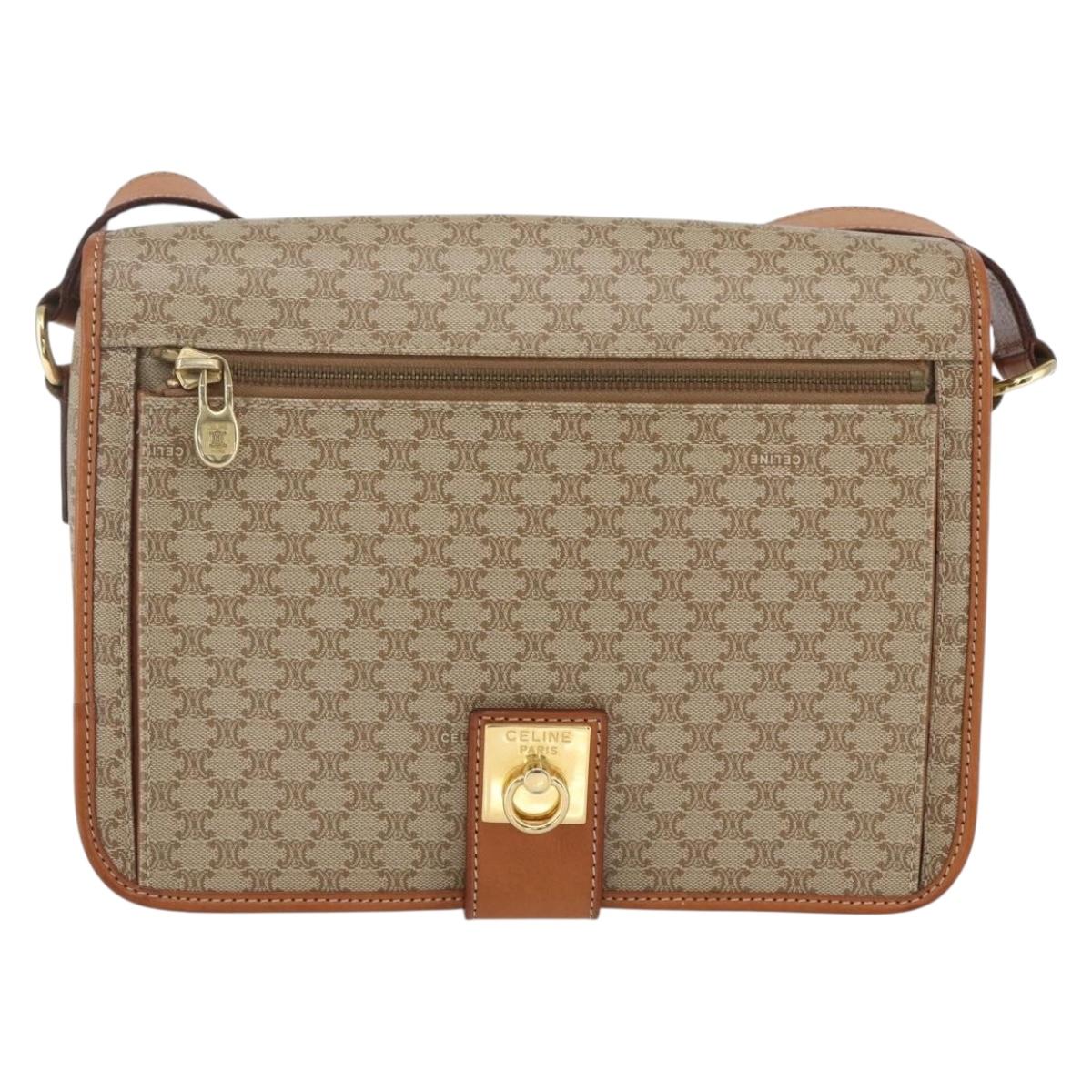 CELINE Macadam Canvas Shoulder Bag PVC Beige Gold Auth 166326