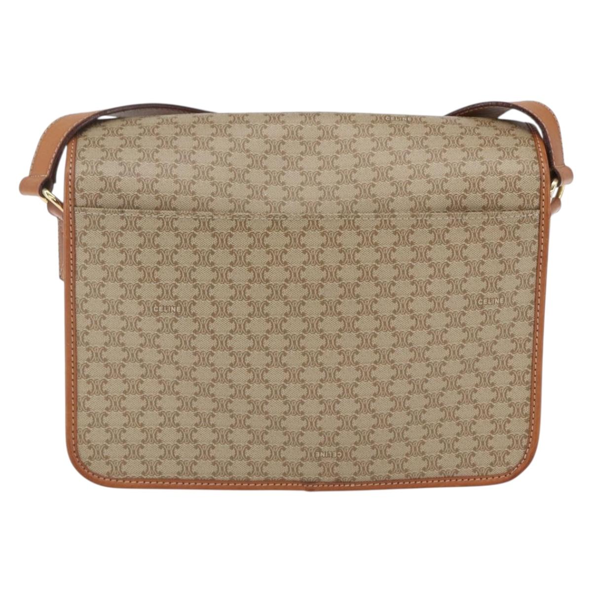 CELINE Macadam Canvas Shoulder Bag PVC Beige Gold Auth 166326