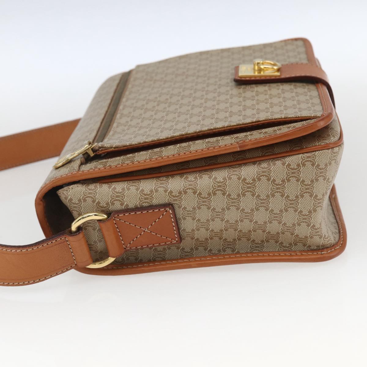 CELINE Macadam Canvas Shoulder Bag PVC Beige Gold Auth 166326