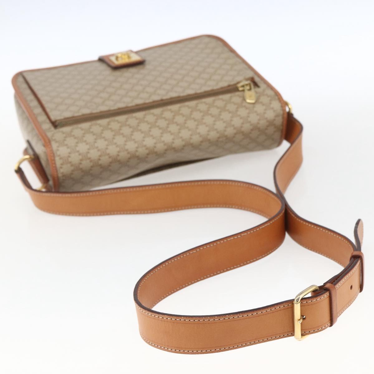 CELINE Macadam Canvas Shoulder Bag PVC Beige Gold Auth 166326