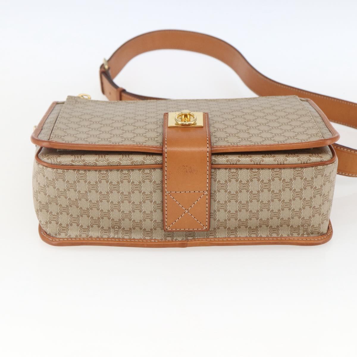 CELINE Macadam Canvas Shoulder Bag PVC Beige Gold Auth 166326