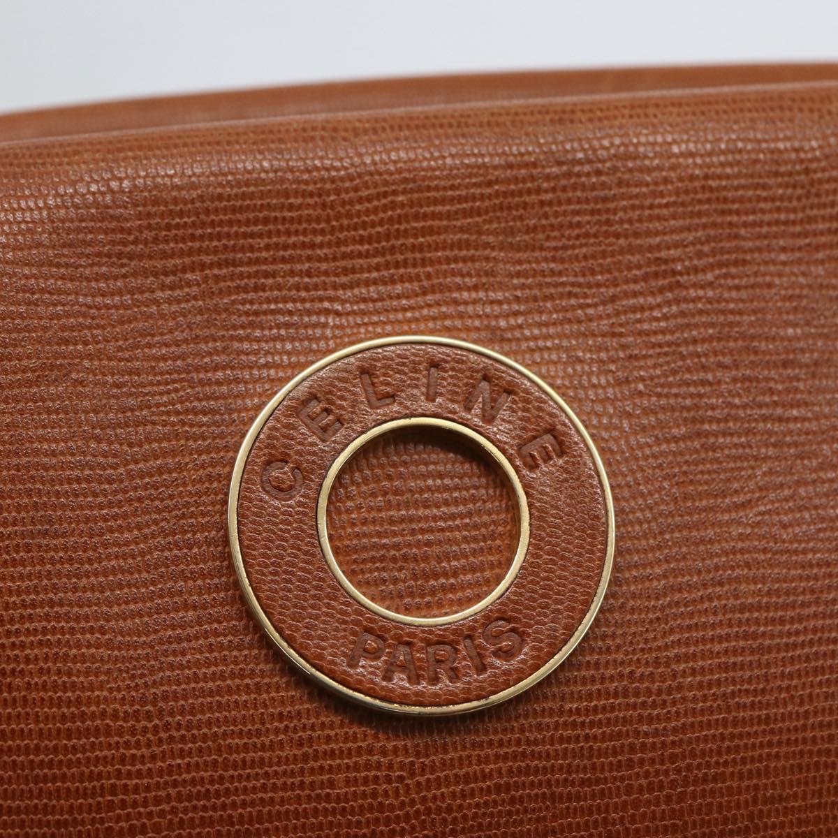 CELINE Circle Shoulder Bag Leather Brown Gold Auth 166332