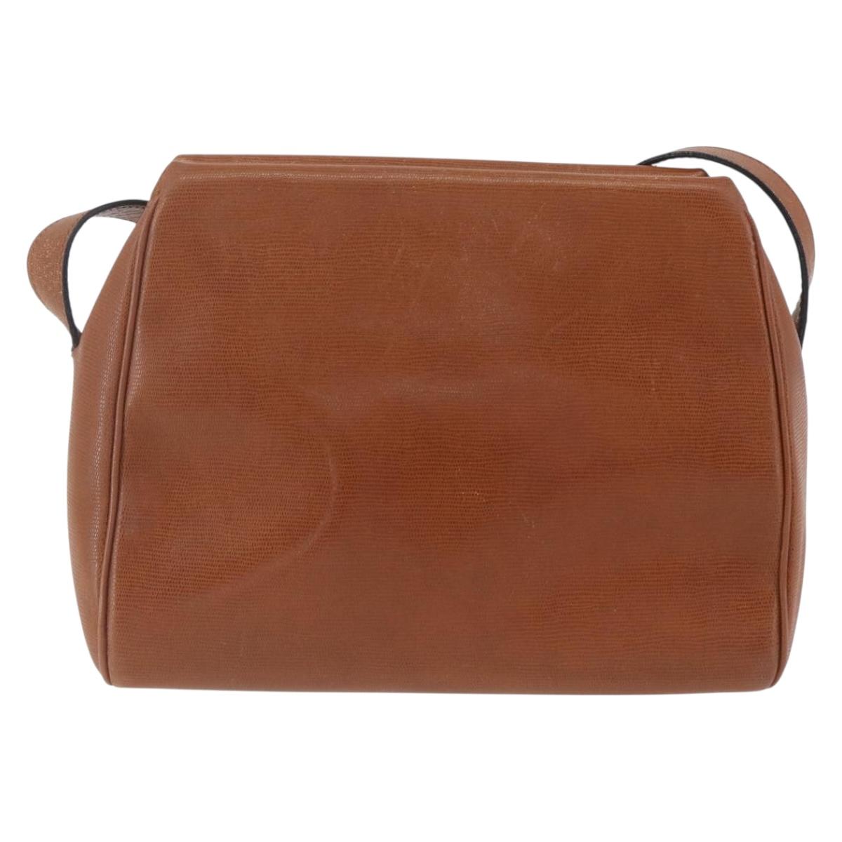 CELINE Circle Shoulder Bag Leather Brown Gold Auth 166332