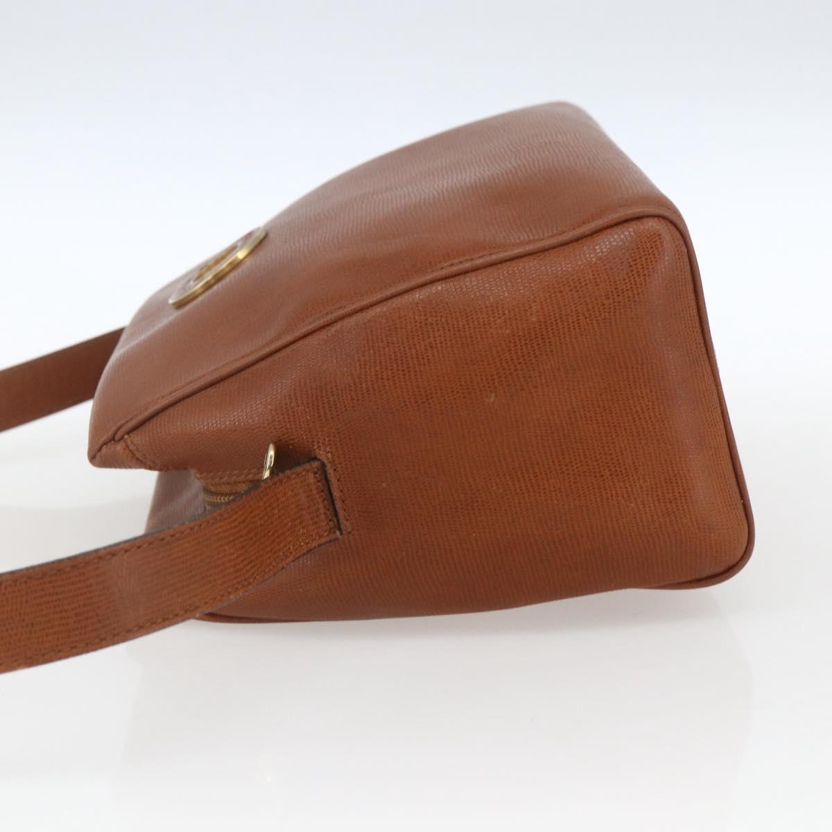 CELINE Circle Shoulder Bag Leather Brown Gold Auth 166332