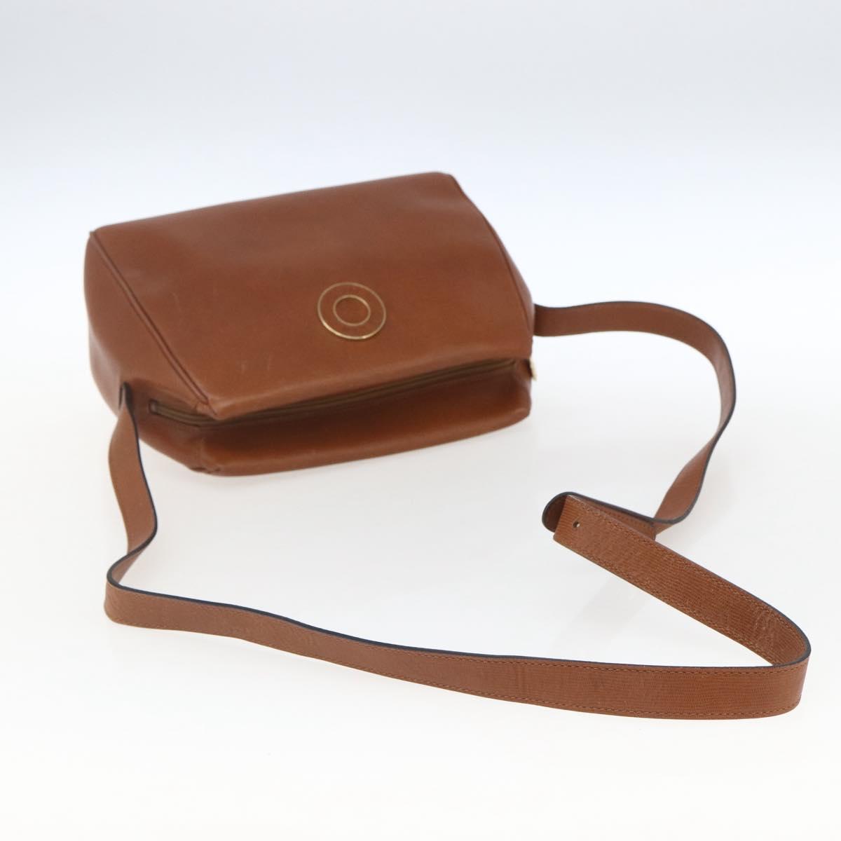 CELINE Circle Shoulder Bag Leather Brown Gold Auth 166332