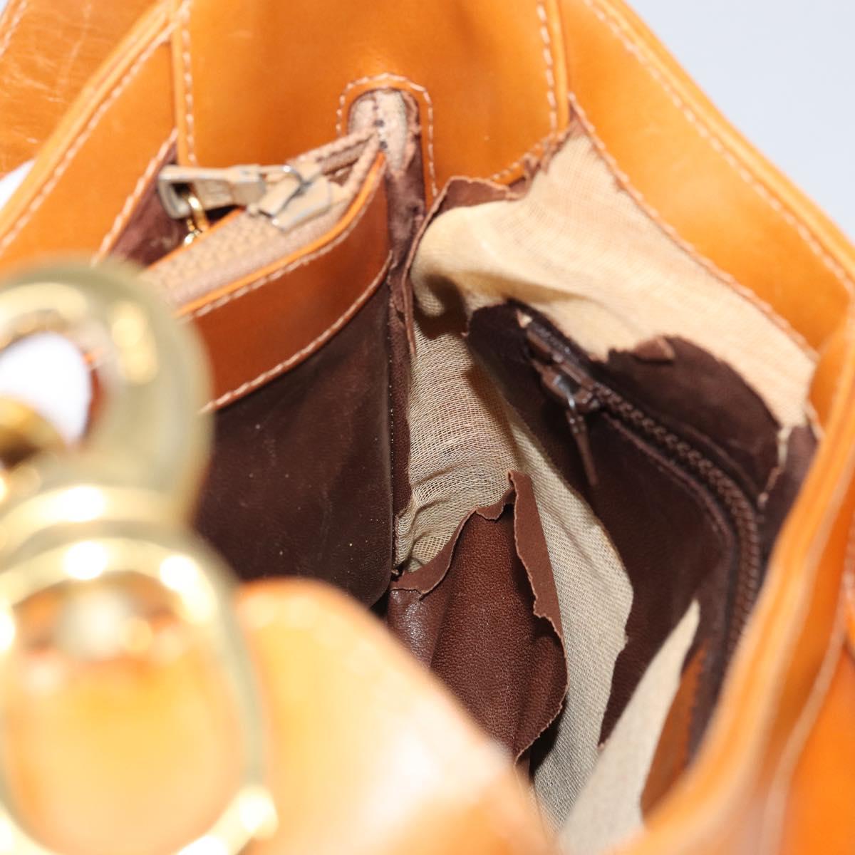 CELINE Shoulder Bag Leather Brown Gold Auth 166334